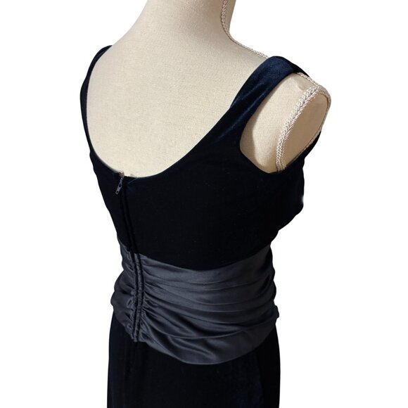 T Tadashi Shoji Velvet Gown maxi dress size 4 S small midnight navy blue holiday - Picture 6 of 12